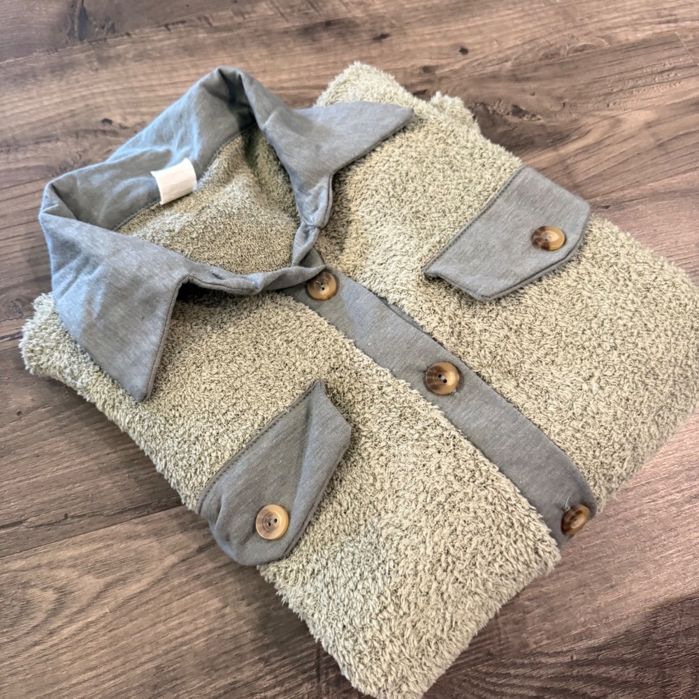 7th Ray Sage Green Boucle Knit Shacket Button Down Shirt Jacket L T-4951